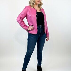 BonoRocks Pink Faux Leather Studded Jacket – Size 10